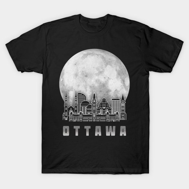 Ottawa Canada Skyline Full Moon T-Shirt by travel2xplanet